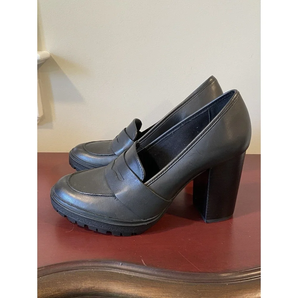 Steve Madden Marin 6.5M Black Leather Treaded Platform Loafers 3.5